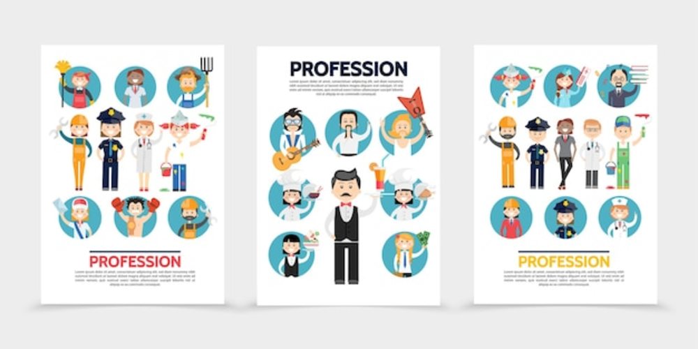 平面職業小冊子設計 為設計師、農民、建設者、醫生、警察、畫家與郵遞員打造專業形象
